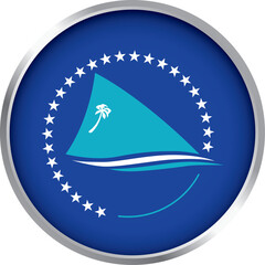 round icon of pacific community flag with blue field, white star and canoe sail symbolizing regional unity

