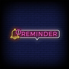 reminder now neon sign with brick wall background vector