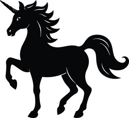 unicorn, mystical creature, magical animal, black silhouette, minimalist style, digital art, high contrast
