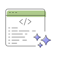 AI Generated Code Vector Icon. Code Brackets with Text. Automated Programming, AI-Powered Code Generation, Smart Development, Software Solutions, Digital Code Creation.