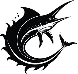 Obraz premium marlin fish, black and white vector illustration, minimalist art, simple design, graphic design, digital art 