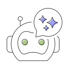 AI Assistant Vector Icon. Robot with Thinking Bubbles. Virtual Assistant, AI-Powered Task Automation, Smart Productivity Tools, Digital Assistant Solutions, Virtual Support.