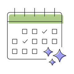 AI Scheduler Vector Icon. Calendar with Checkboxes. Automated Scheduling, Smart Calendar Management, AI-Powered Task Scheduling, Time Optimization Tools, Digital Calendar Solutions.