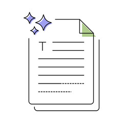 AI Generated Text Vector Icon. Document with Text Lines. Automated Content Creation, AI-Powered Text Generation, Smart Writing Tools, Digital Content Solutions.