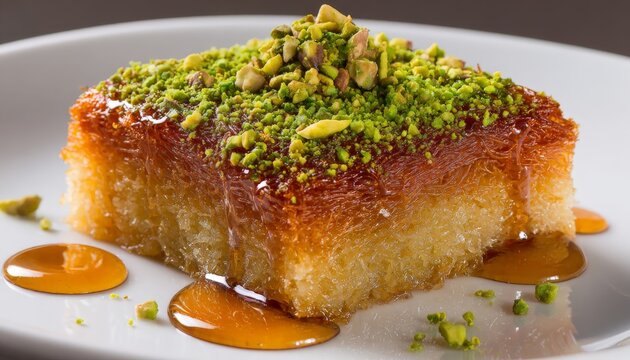 a delicious piece of traditional middle eastern kunafa dessert