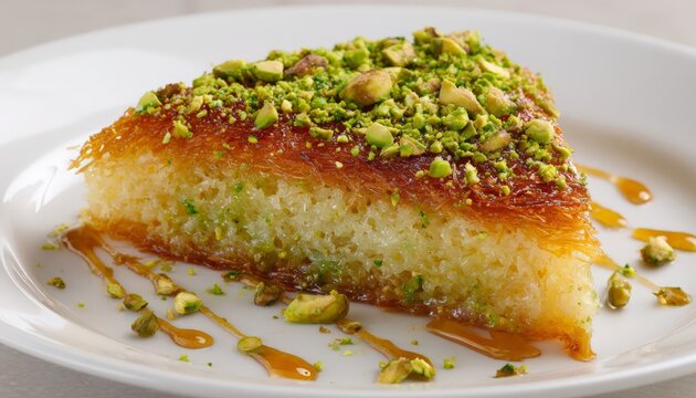 a delicious piece of traditional middle eastern kunafa dessert