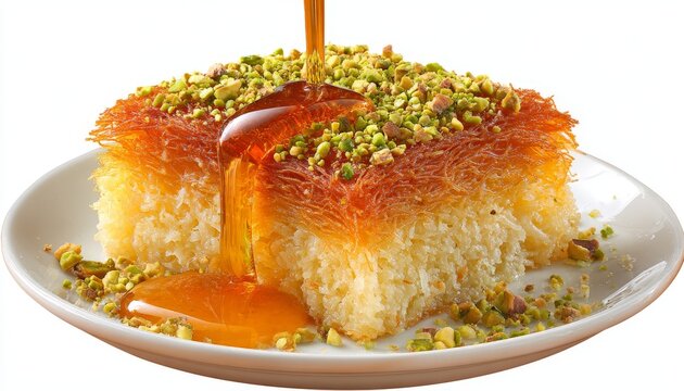 a delicious piece of traditional middle eastern kunafa dessert