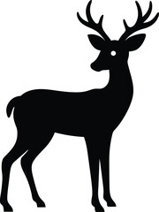 A black and white silhouette of a deer, minimalist line art style, detailed intricate antlers, high contrast, digital illustration

