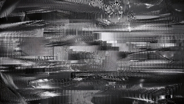 Glitch noise static television. Royalty high-quality free best stock of abstract digital motion art distorted background, CRT tv screen no signal, error, noise and distortions effect, black and white