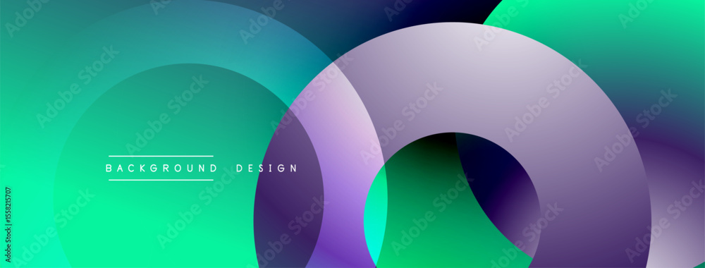 Aufkleber Abstract design features overlapping circles. Gradient colors blend from teal to purple. Modern aesthetic, simple composition. Background element.