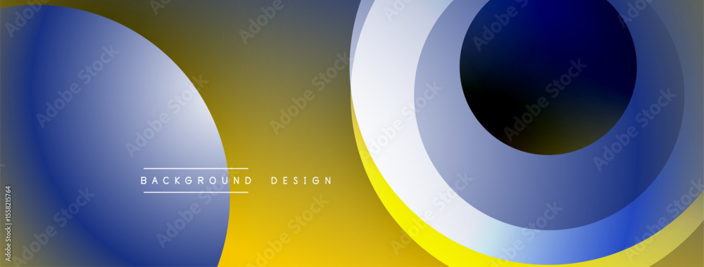 Poster abstract geometric shapes, vibrant colors, modern design. yellow, blue gradients create dynamic visu