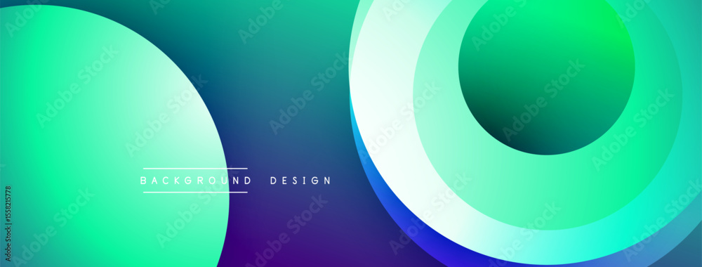Poster abstract gradients form circular shapes. teal, turquoise, purple hues blend smoothly. modern design 