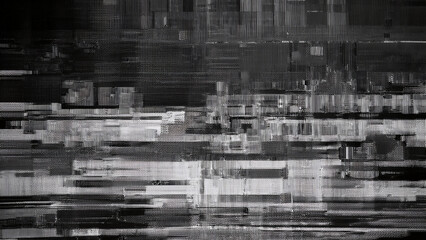 Glitch noise static television. Royalty high-quality free best stock of abstract digital motion art distorted background, CRT tv screen no signal, error, noise and distortions effect, black and white