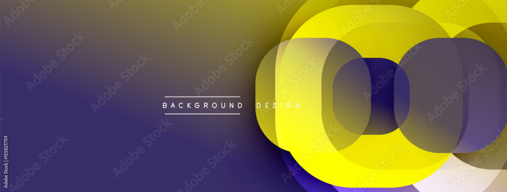 Aufkleber Abstract design features overlapping yellow circles. Gradient background transitions from purple to gold. Minimalist text reads background design.