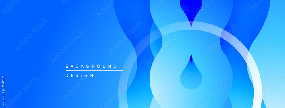 Poster Abstract blue background. Overlapping shapes suggest water droplets, creating dynamic visual effect. Smooth gradients enhance depth.