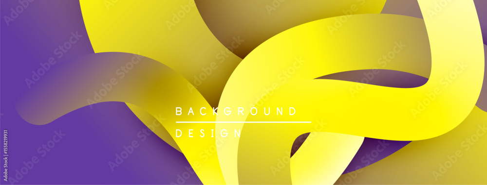 Poster Abstract fluid shapes, vibrant yellow, purple gradients. Modern design element, smooth curves create dynamic composition. Background texture.