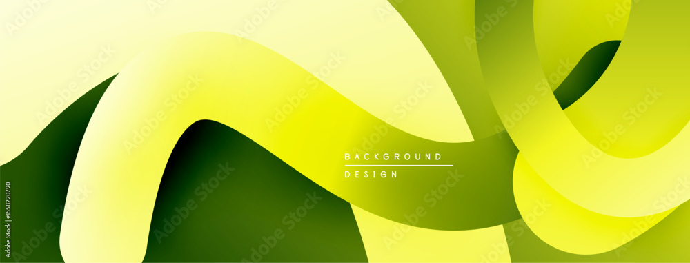 Poster abstract fluid shapes, vibrant green, yellow hues. modern design, smooth gradients create dynamic co