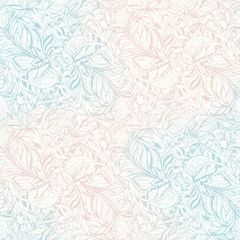 Floral Pattern Illustration – Decorative Vines and Pastel Flowers in Soft Blue and Pink Vector