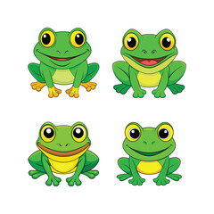 Four Cartoon Frogs with Different Poses and Expressions