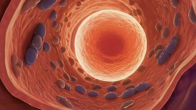 Microscopic View of Blood Vessel: Cellular Structures and Blood Flow in Human Body