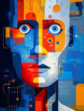 Visage d'homme g&eacute;om&eacute;trique color&eacute;