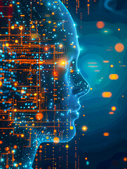 Visage et points lumineux, concept de technologie
