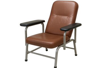 Fototapeta premium Comfortable brown leather and metal medical chair isolated on transparent background, ideal for healthcare settings