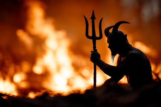 The devil /Satan with trident in the fire - Powered by Adobe