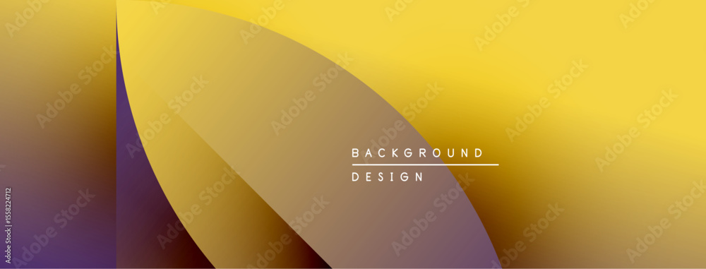 Poster Abstract gradient layers create dynamic visual flow. Yellows, purples blend smoothly, forming modern background design. Minimalist text present.
