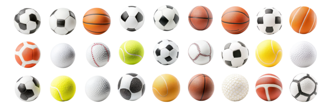 Collection of Various Sport Balls Including Soccer, Tennis and More, Isolated on Transparent, white background - Powered by Adobe