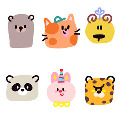 set of whimsical animals. Cute Animals icon set in color pastel tones