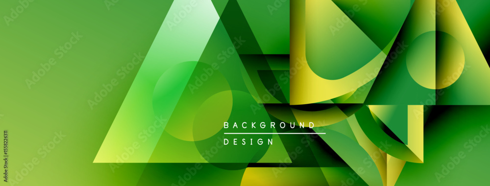 Aufkleber abstract geometric shapes overlap, creating vibrant green, yellow gradients. modern design elements 