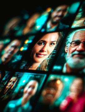 Listing inclin&eacute; de photos de personnes appartenant &agrave; un r&eacute;seau social  affich&eacute;es sur un &eacute;cran