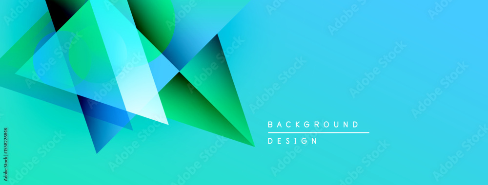 Poster Abstract geometric shapes overlap, creating dynamic blue, green gradient. Modern design element for backgrounds, banners, presentations.