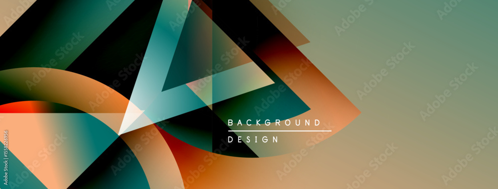 Poster Abstract geometric shapes overlap, creating dynamic visual effect. Colors blend, forming modern background design. Smooth gradients present.