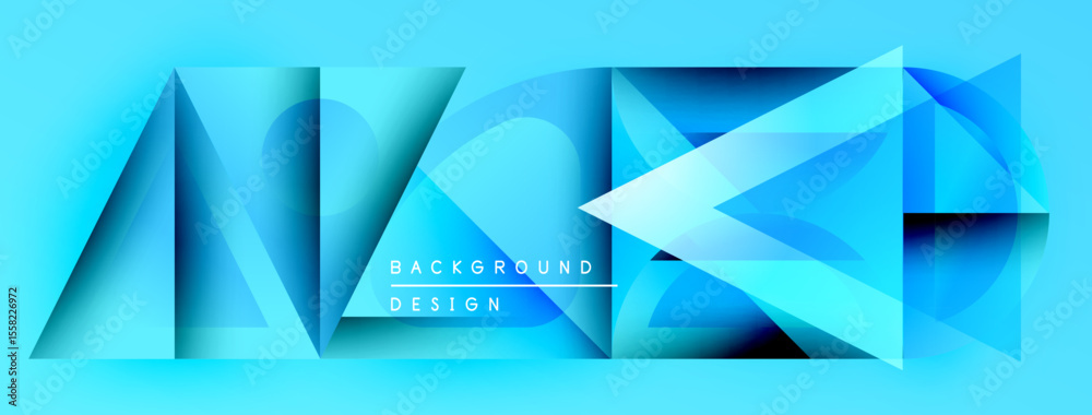 Poster Abstract blue shapes create dynamic background. Geometric forms overlap, suggesting depth, modern design elements. Brightness varies.