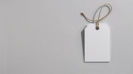 Blank Paper Tag with String on Neutral Background &ndash; Minimal Product Label or Packaging Mockup

