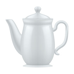 An illustration of a vintage ceramic teapot featuring smooth curves and a polished white finish, perfect for adding a touch of sophistication to tea parties or special occasions.