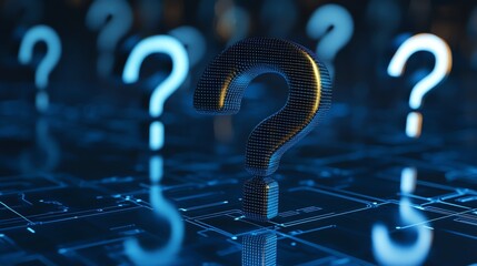 Digital question marks in a tech environment.