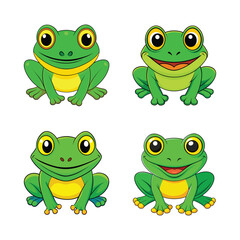 Four Cartoon Frogs with Different Poses and Expressions