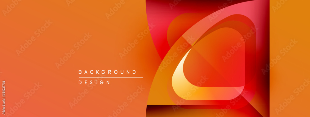 Poster Abstract orange design features curved layers, gradients. Modern background with text elements, dynamic composition.