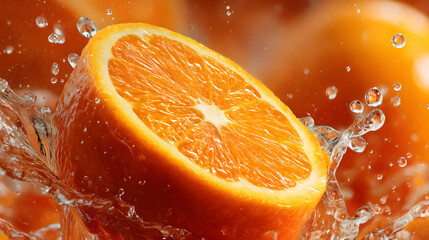 Orange Splash: A juicy orange half submerged in sparkling water, creating a vibrant and refreshing splash.  The image is full of energy and color, perfect for projects related to health, freshness.