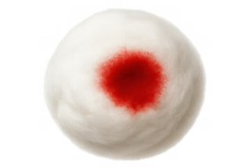 Fluffy white cotton candy with vibrant red center, floating against transparent background, showcasing sugary delicacy and whimsical design