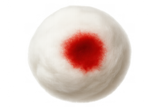 Fluffy white cotton candy with vibrant red center, floating against transparent background, showcasing sugary delicacy and whimsical design