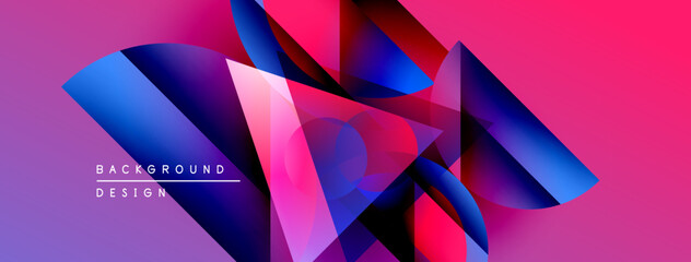 Obraz premium Abstract geometric shapes overlap, creating vibrant pink, blue hues. Modern design elements suggest dynamic visual experience.