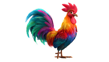 Fototapeta premium Colorful Rooster Illustration: A vibrantly illustrated rooster stands proudly, showcasing a rainbow of hues and a confident posture against a clean backdrop.
