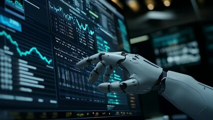 Robotic hand interacts with financial data on a screen - Powered by Adobe