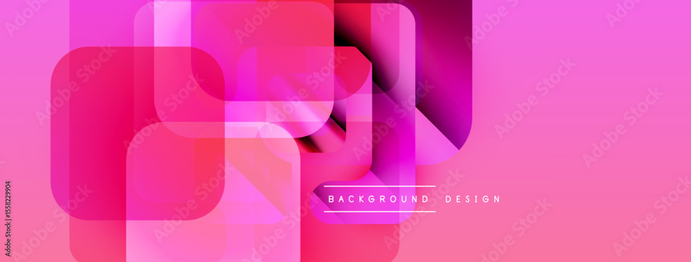 Poster abstract geometric shapes overlap, creating vibrant pink, purple gradients. modern design element fo