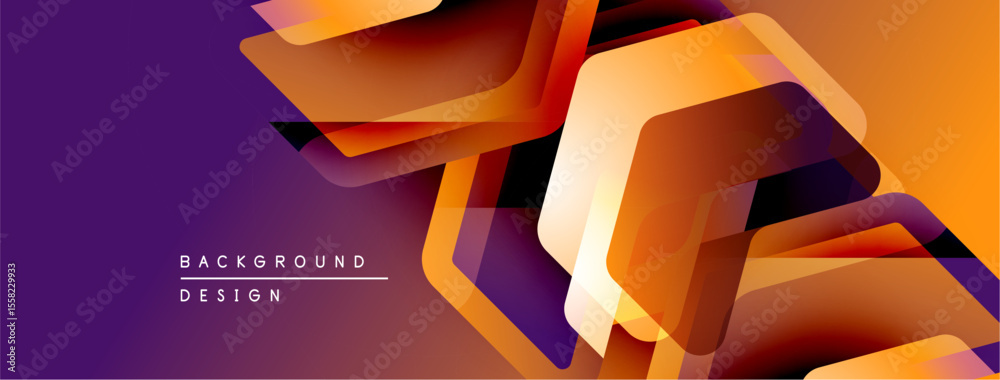 Poster Abstract geometric shapes overlap, creating dynamic orange, purple gradients. Modern design element for backgrounds, presentations.