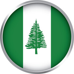 round icon of norfolk island national flag with green pine tree centered on white field and green side bands

